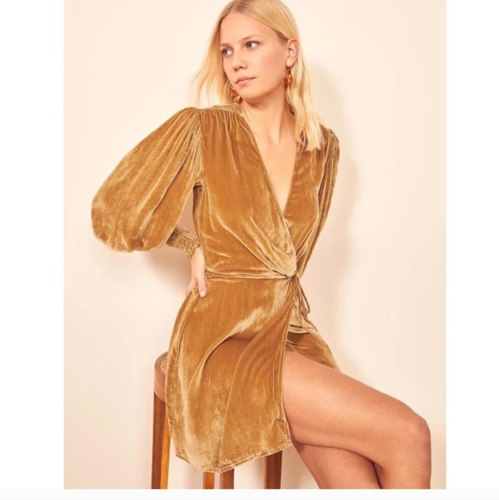 Reformation Gold Velvet Dress